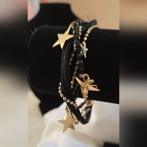 Betsy Johnson Black Gold Stars Angel Bracelet Vintage